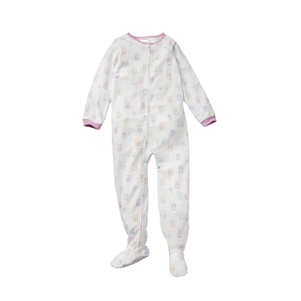 Carter's White Pink Blue Owl Microfleece Zip Up Girls' Footed Pajamas Size 4